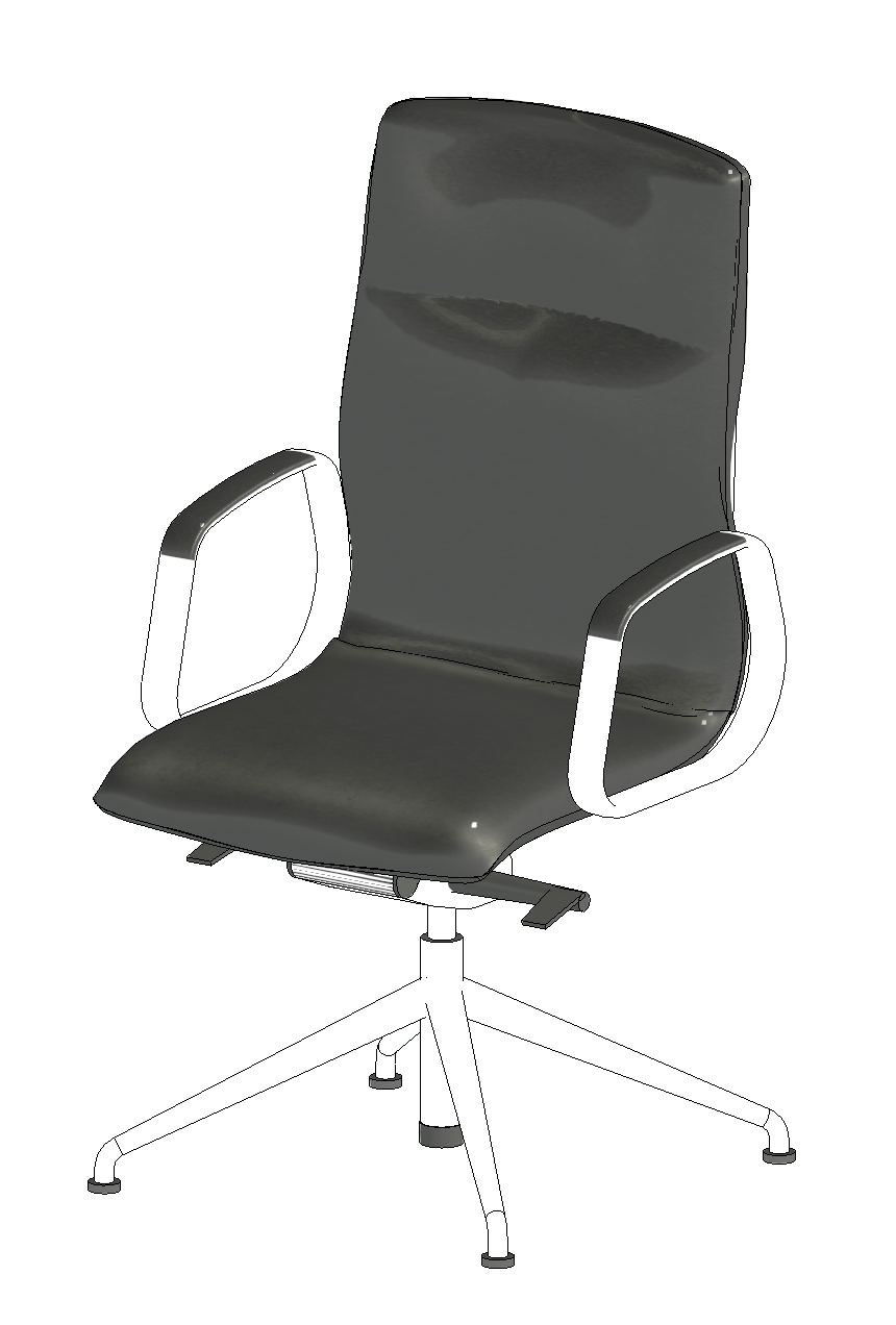 Revit render of 3D fine L.O.D. of the Decide chair in black with chrome